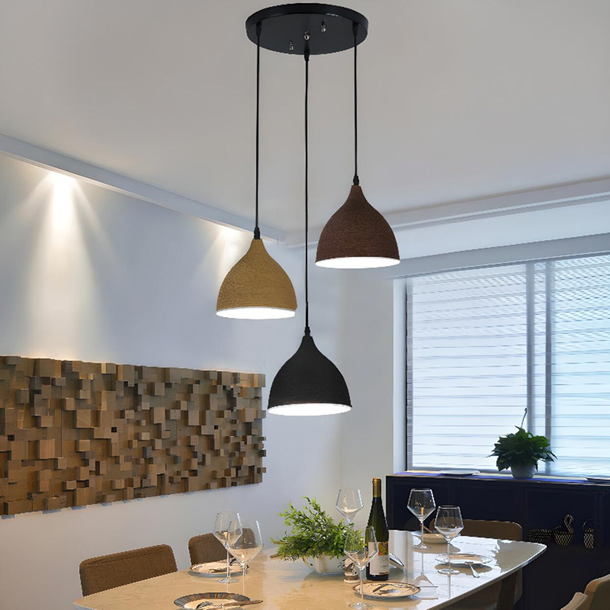 Modern Textured Metal Round Hanging Pendant Light  Image - 1