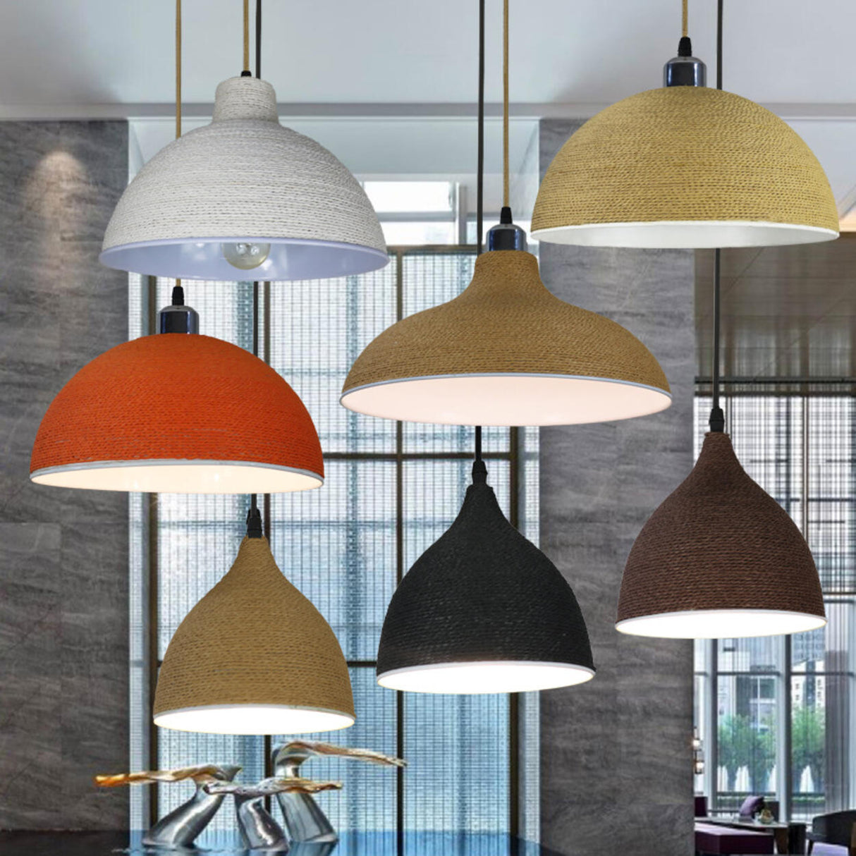 Modern Textured Metal Round Hanging Pendant Light  Image - 2