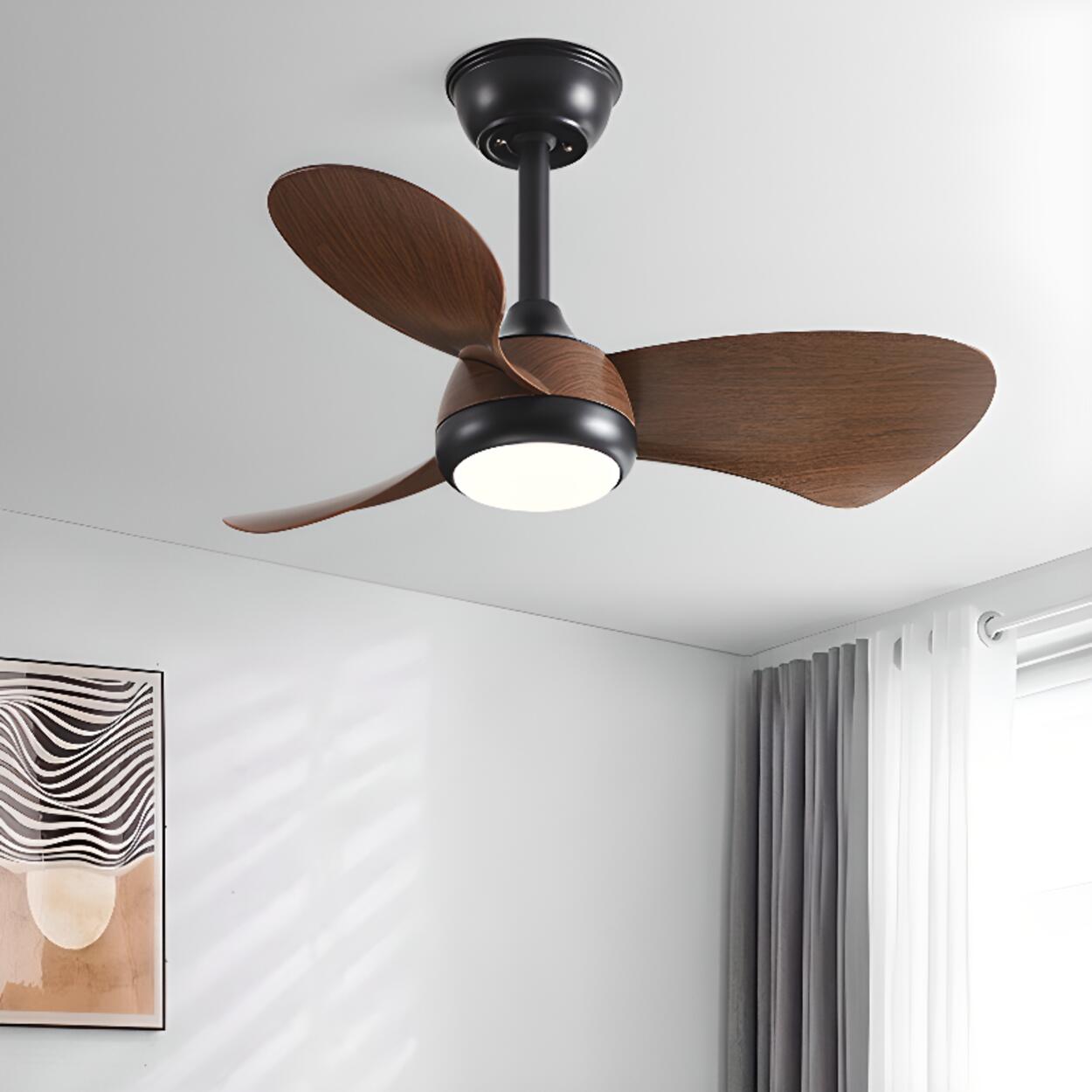 Modern Three-Blade Wooden Ceiling Fan with LED Light Image - 1