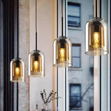 Modern Tiered Bell Smoky Clear Glass Pendant Light Image - 1