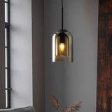 Modern Tiered Bell Smoky Clear Glass Pendant Light Image - 3