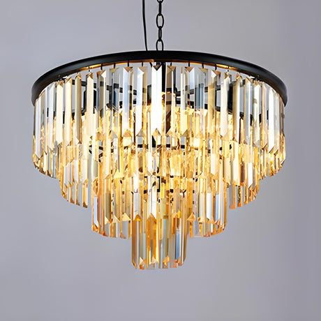 Modern Tiered Black Crystal Prisms Round Chandelier Image - 2