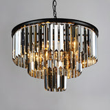 Modern Tiered Black Crystal Prisms Round Chandelier Image - 3