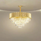 Modern Tiered Gold Crystal Chandelier Adjustable Height Image - 11