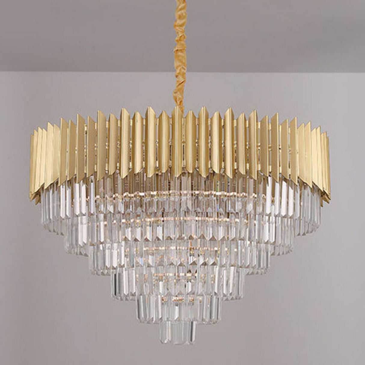 Modern Tiered Gold Crystal Chandelier Adjustable Height Image - 12