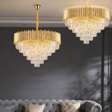 Modern Tiered Gold Crystal Chandelier Adjustable Height Image - 3