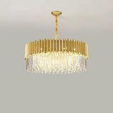 Modern Tiered Gold Crystal Chandelier Adjustable Height Image - 4