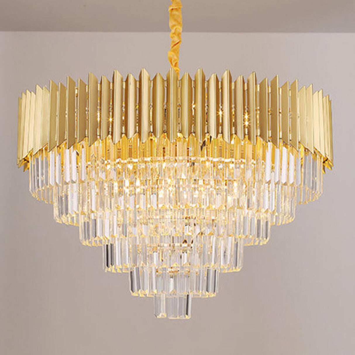 Modern Tiered Gold Crystal Chandelier Adjustable Height Image - 6