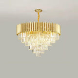 Modern Tiered Gold Crystal Chandelier Adjustable Height Image - 7