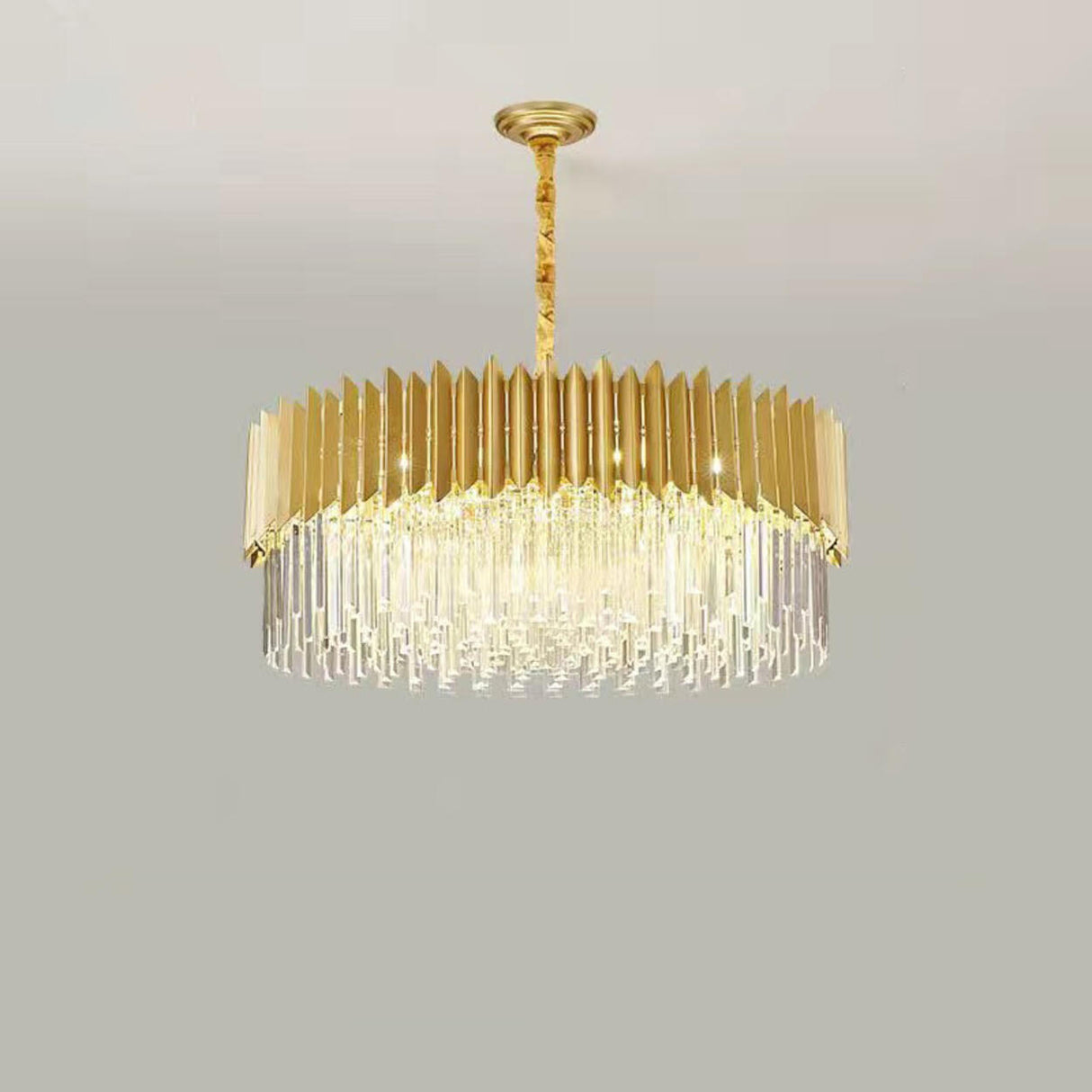 Modern Tiered Gold Crystal Chandelier Adjustable Height Image - 8