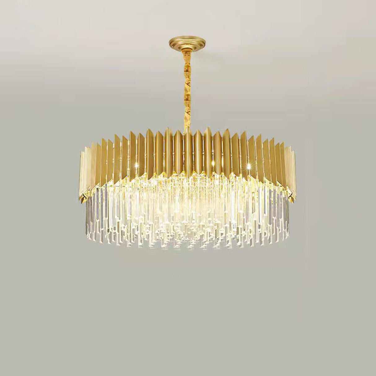 Modern Tiered Gold Crystal Chandelier Adjustable Height Image - 9