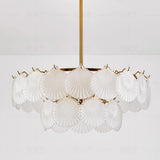 Modern Tiered Gold Frosted Glass Shell Chandelier Image - 10