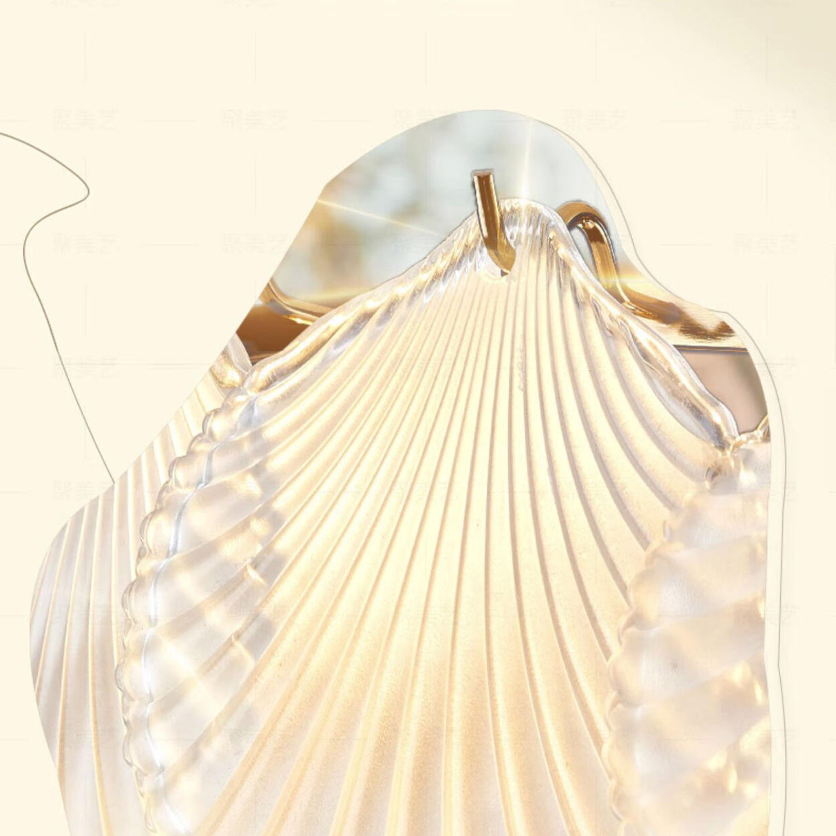 Modern Tiered Gold Frosted Glass Shell Chandelier Image - 11