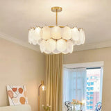 Modern Tiered Gold Frosted Glass Shell Chandelier Image - 13