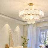 Modern Tiered Gold Frosted Glass Shell Chandelier Image - 14