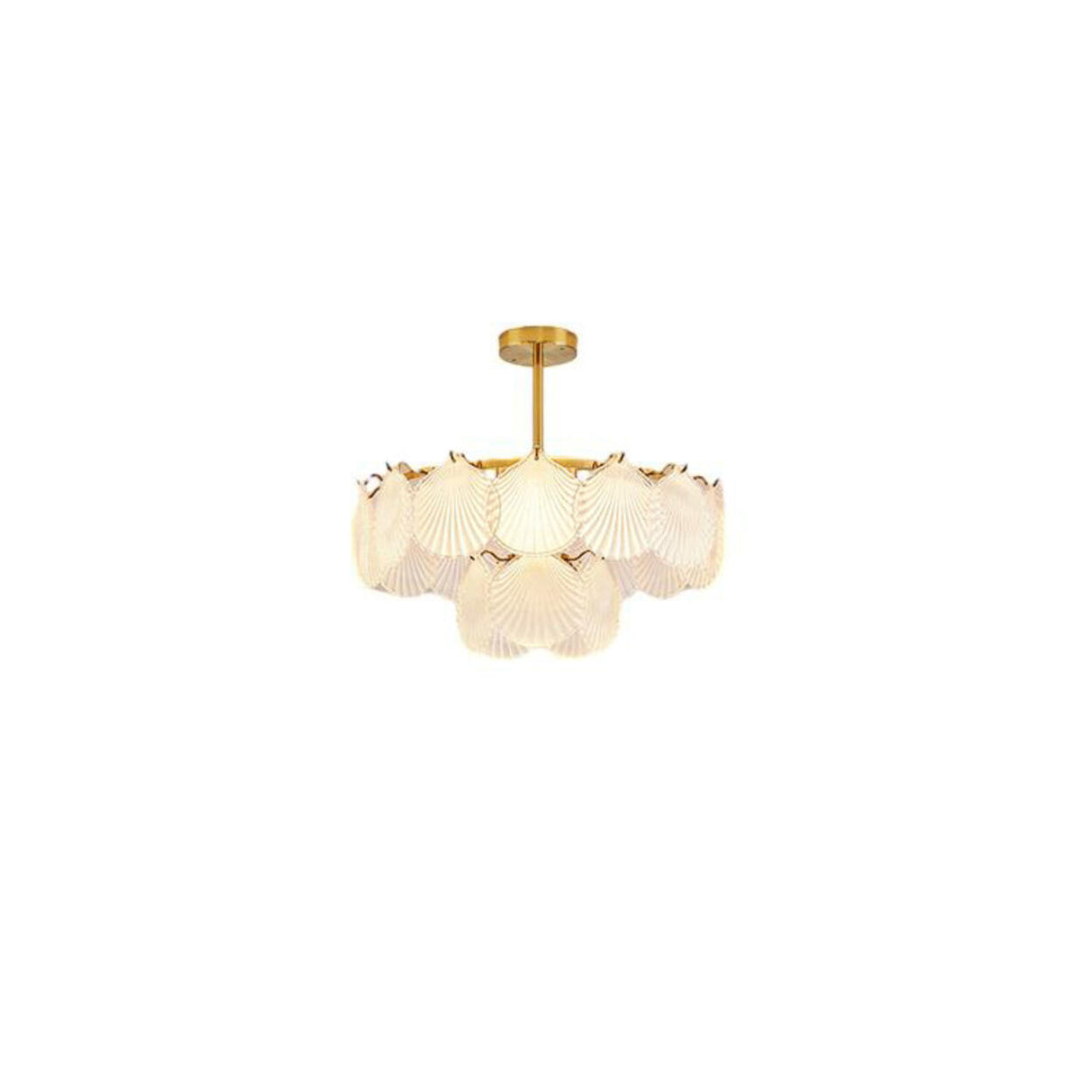 Modern Tiered Gold Frosted Glass Shell Chandelier Image - 3