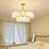 Modern Tiered Gold Frosted Glass Shell Chandelier Image - 4