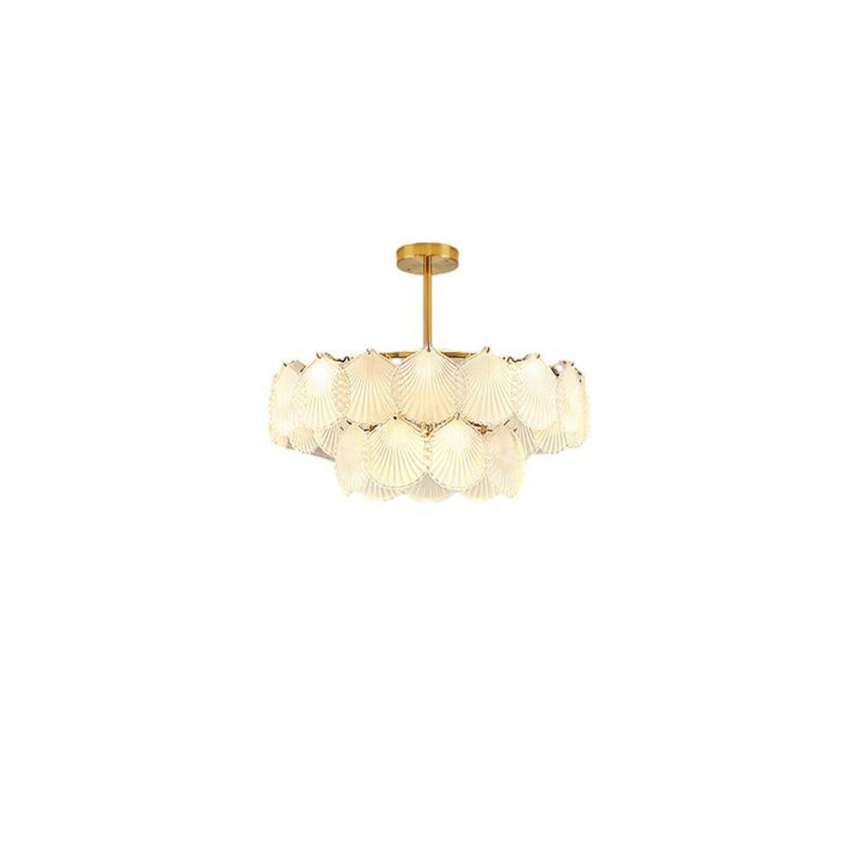 Modern Tiered Gold Frosted Glass Shell Chandelier Image - 5