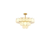 Modern Tiered Gold Frosted Glass Shell Chandelier Image - 7