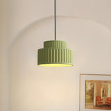 Modern Tiered Green Textured Resin Cylindrical Pendant Light Image - 4