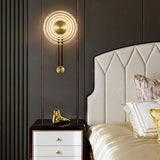 Modern Tiered Ring Design Gold Bedside Wall Sconce Image - 1