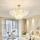 Modern Tiered Round Glass White Living Room Chandelier Image - 1