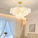 Modern Tiered Round Glass White Living Room Chandelier Image - 12