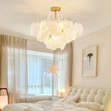 Modern Tiered Round Glass White Living Room Chandelier Image - 4