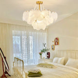 Modern Tiered Round Glass White Living Room Chandelier Image - 5