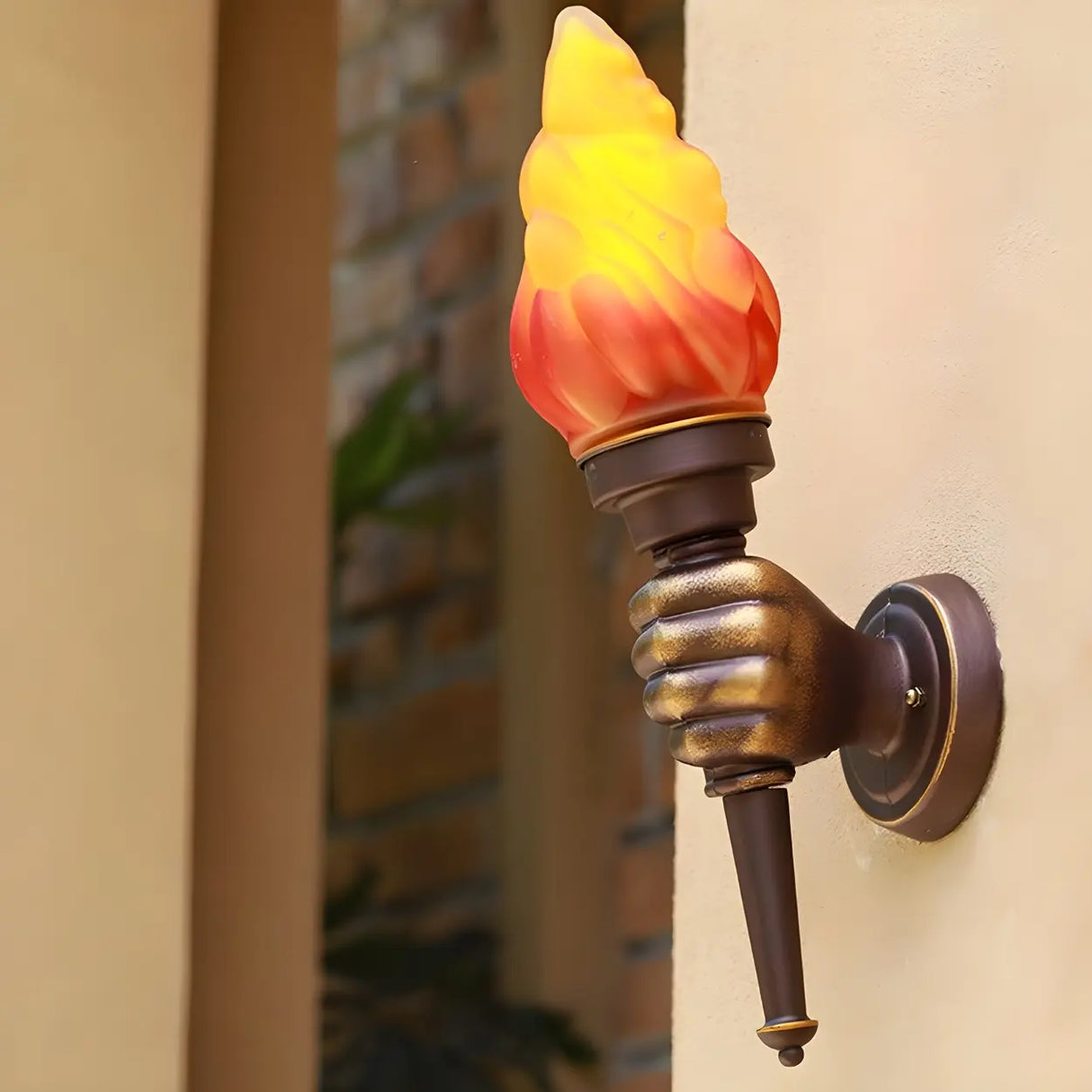 Modern Torch Shape Orange Glass Outdoor Wall Sconce Image - 4