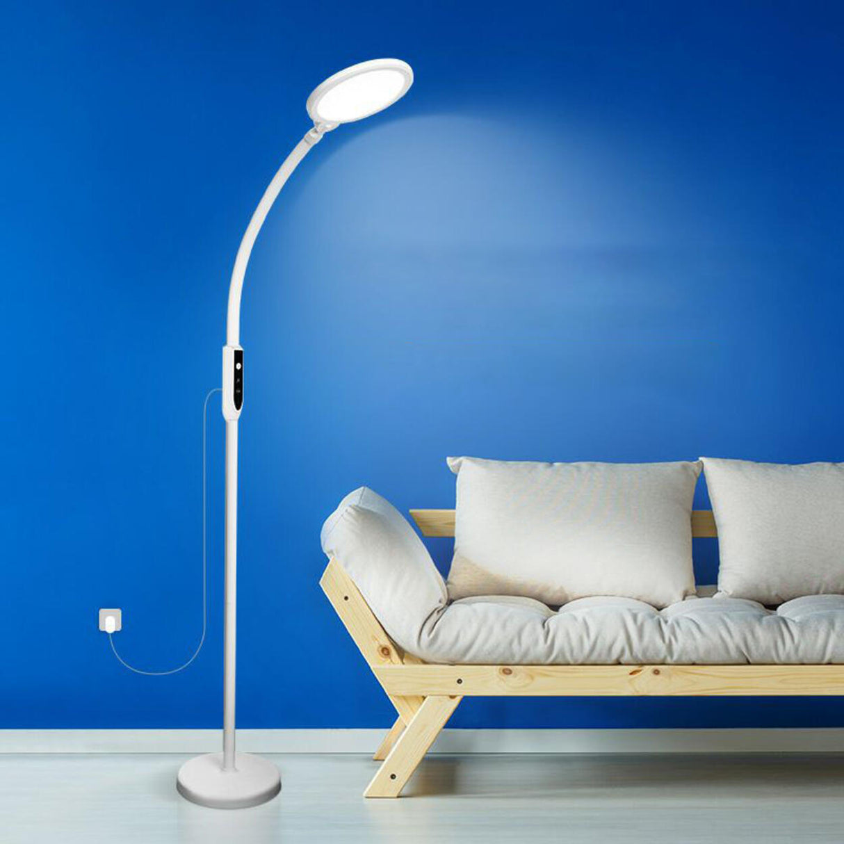 Modern Touch Control White Round Metal LED Floor Lamp Image - 1