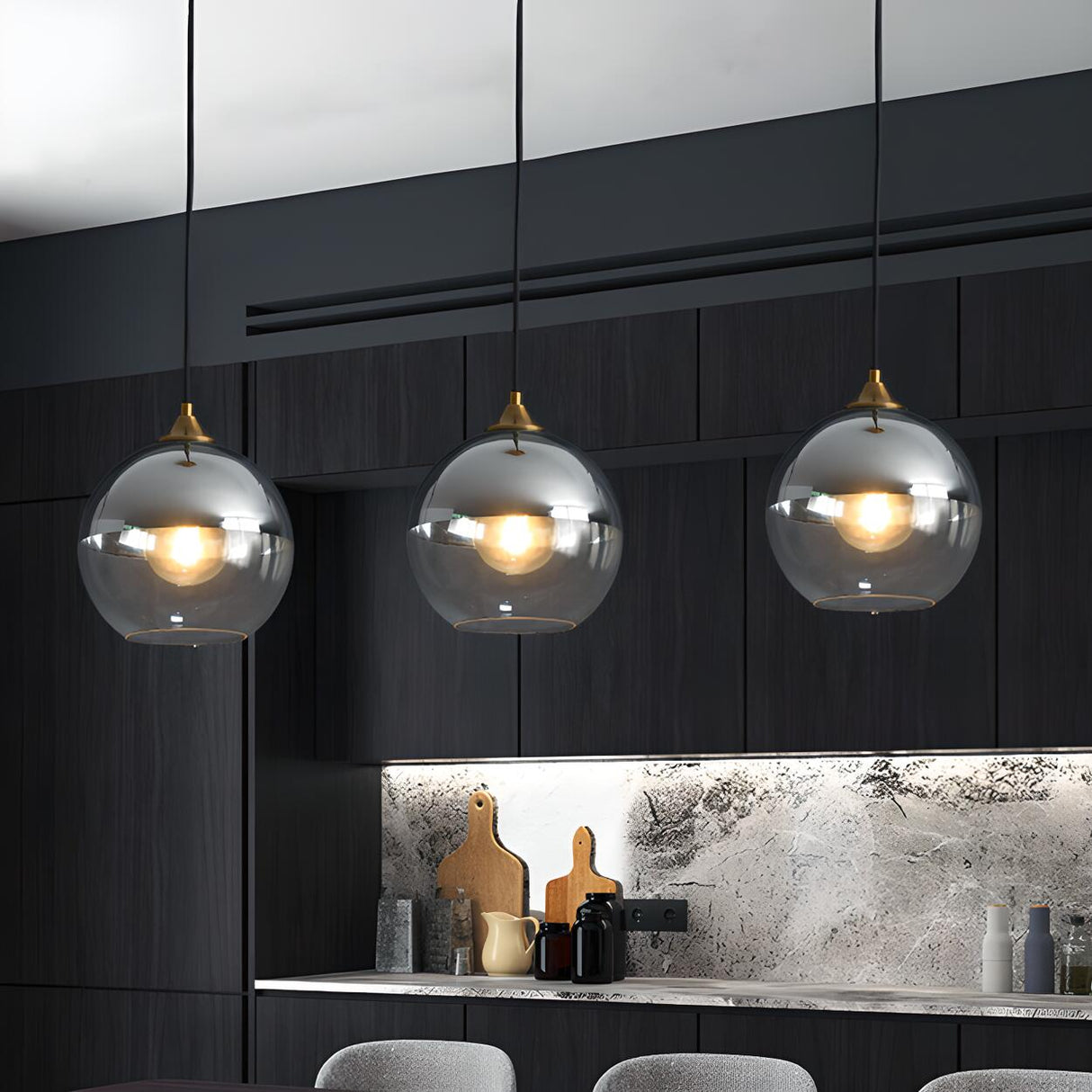 Modern Translucent Globe Glass Triple Pendant Light Image - 3