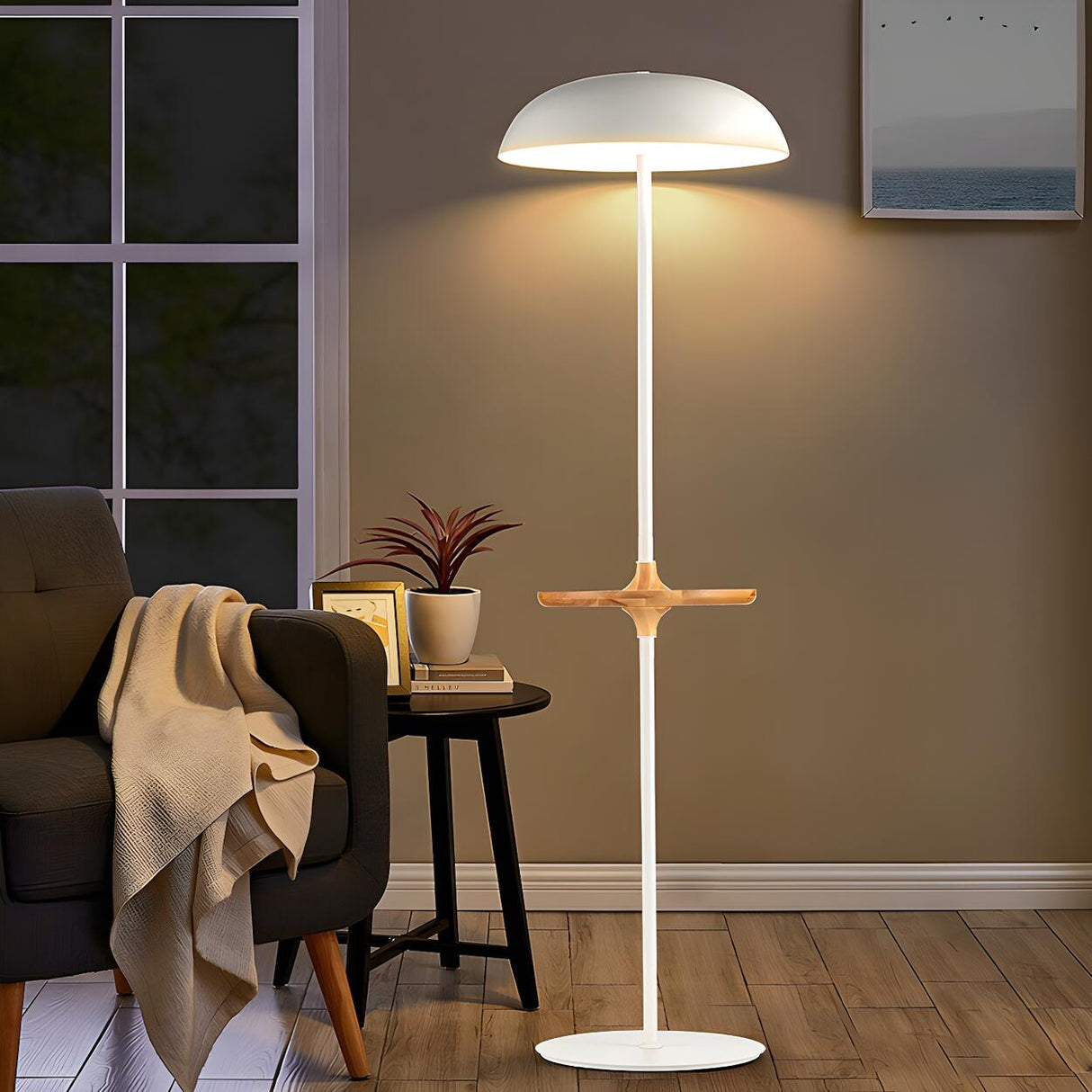 Modern Tray and Dome Shade Metal LED Floor Lamp Image - 1