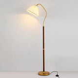 Modern Trendy Pleated Brown Wood Arched Floor Lamp Image - 10