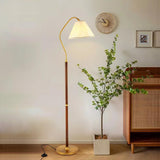 Modern Trendy Pleated Brown Wood Arched Floor Lamp Image - 12