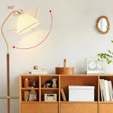 Modern Trendy Pleated Brown Wood Arched Floor Lamp Image - 13