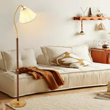 Modern Trendy Pleated Brown Wood Arched Floor Lamp Image - 2