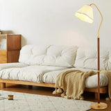 Modern Trendy Pleated Brown Wood Arched Floor Lamp Image - 4