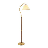 Modern Trendy Pleated Brown Wood Arched Floor Lamp Image - 5