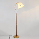 Modern Trendy Pleated Brown Wood Arched Floor Lamp Image - 9