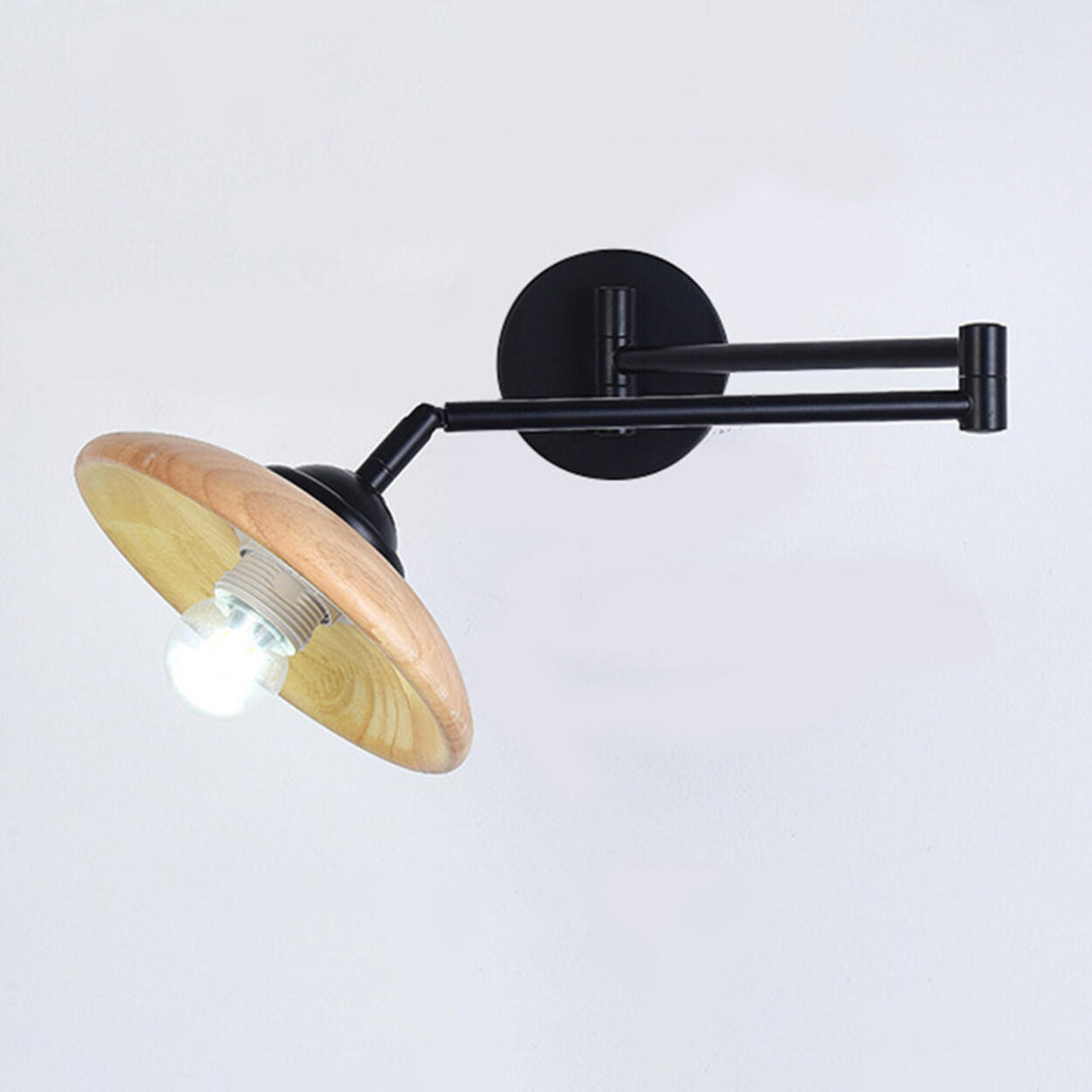 Modern Trendy Walnut Cone Metal Swing Arm Wall Lamp Image - 12