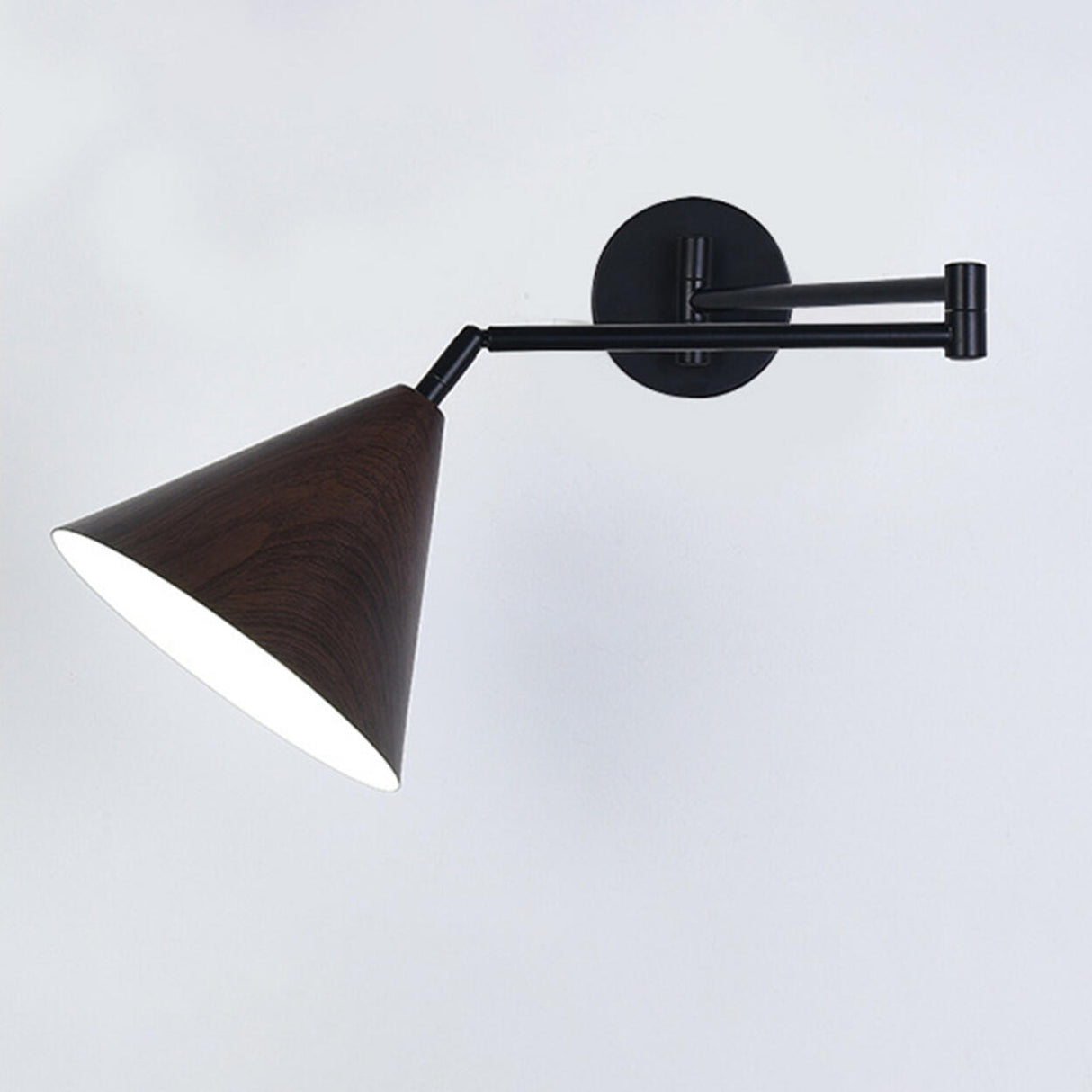 Modern Trendy Walnut Cone Metal Swing Arm Wall Lamp Image - 13