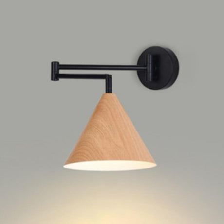 Modern Trendy Walnut Cone Metal Swing Arm Wall Lamp Image - 2