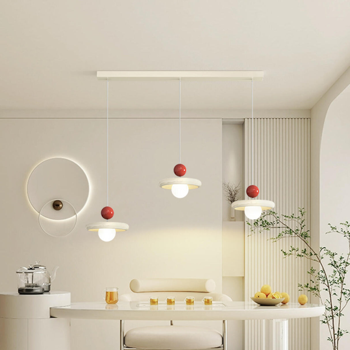 Modern Trio UFO Red And White Acrylic Pendant Light Image - 1