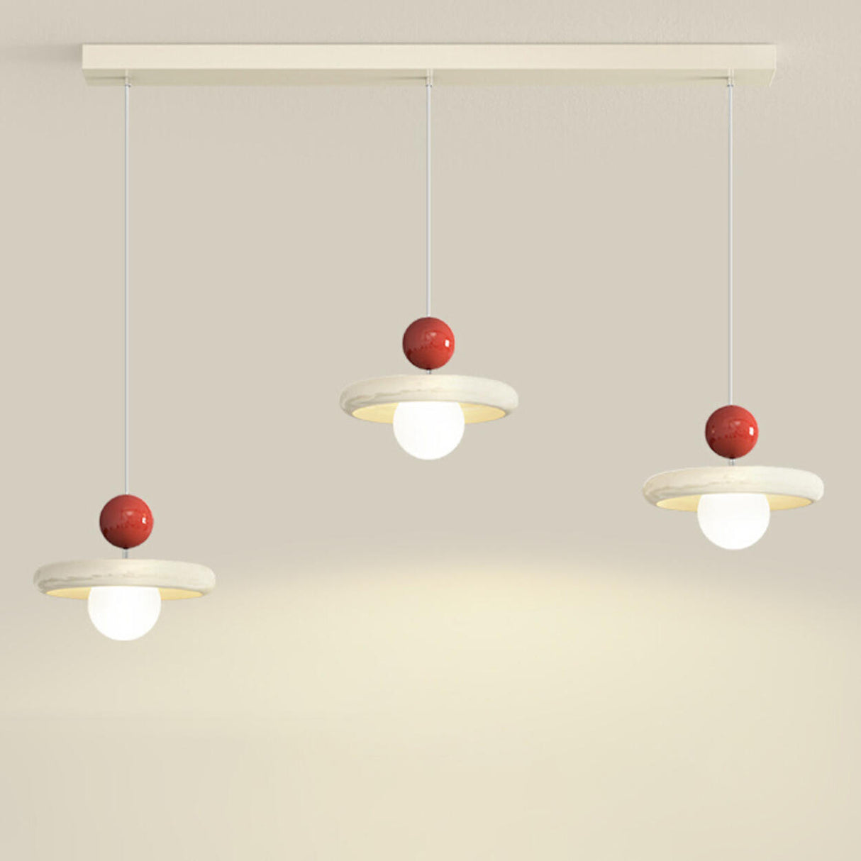 Modern Trio UFO Red And White Acrylic Pendant Light Image - 4