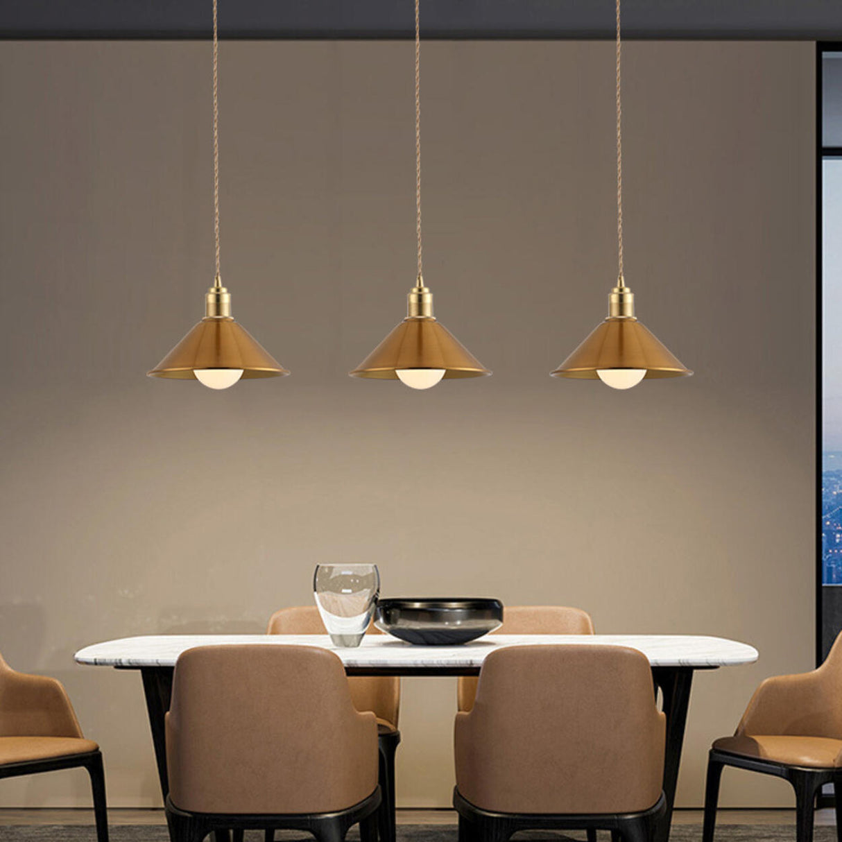 Modern Triple Aluminum Gold Cone Dining Room Pendant Light Image - 1