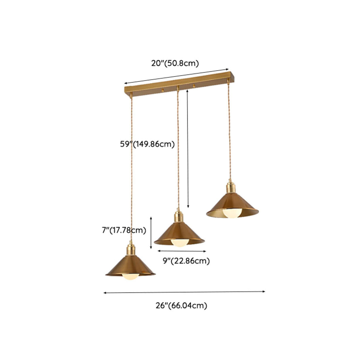 Modern Triple Aluminum Gold Cone Dining Room Pendant Light Image - 20