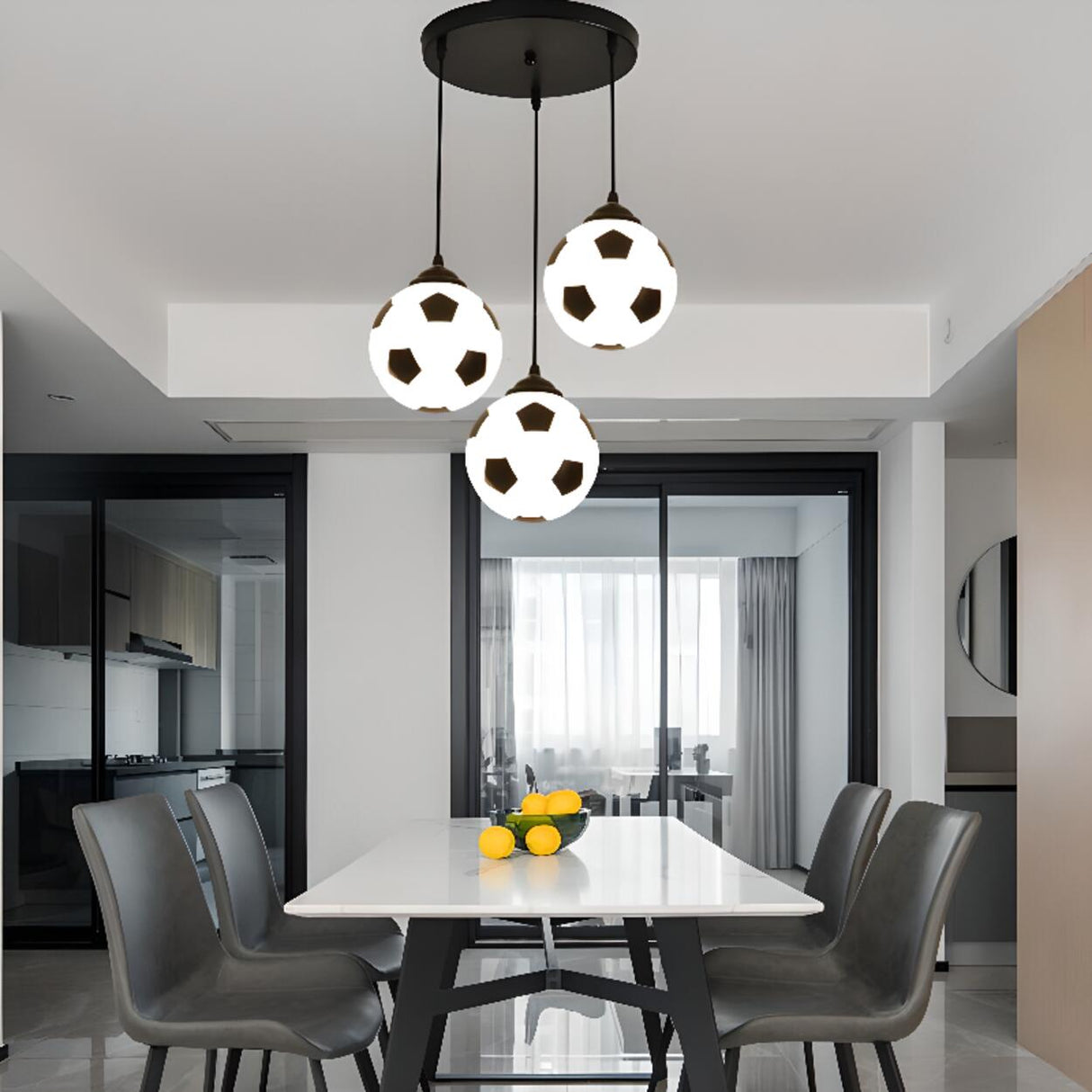 Modern Triple Soccer Ball Hanging Pendant Light Kids' Room Image - 1