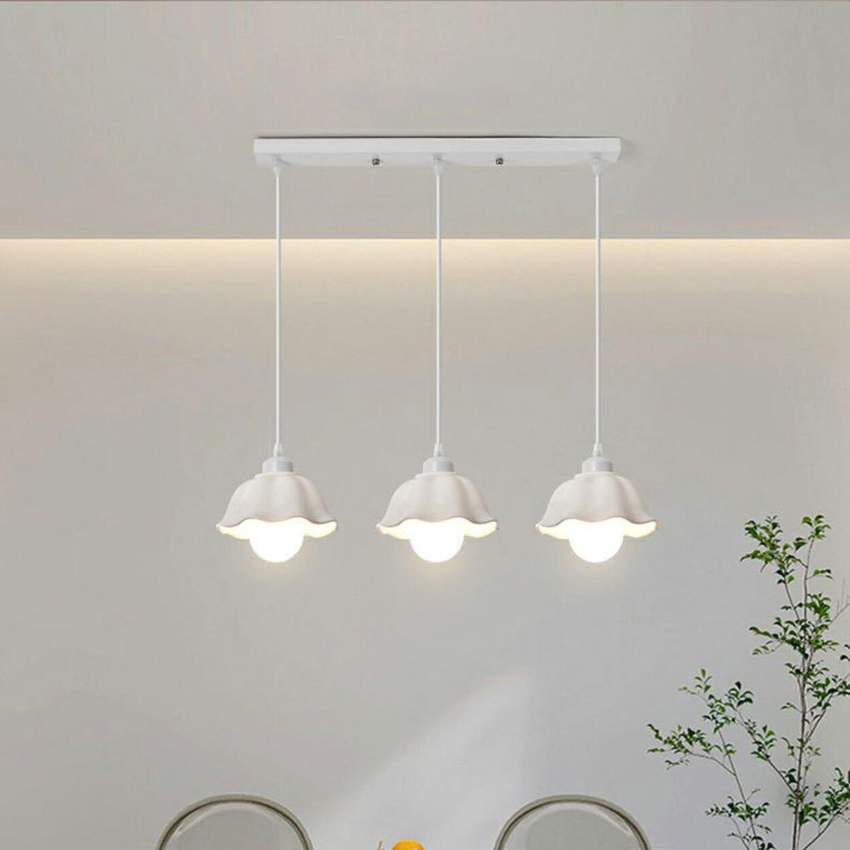 Modern Triple White Ceramics Flower Pendant Light Image - 2