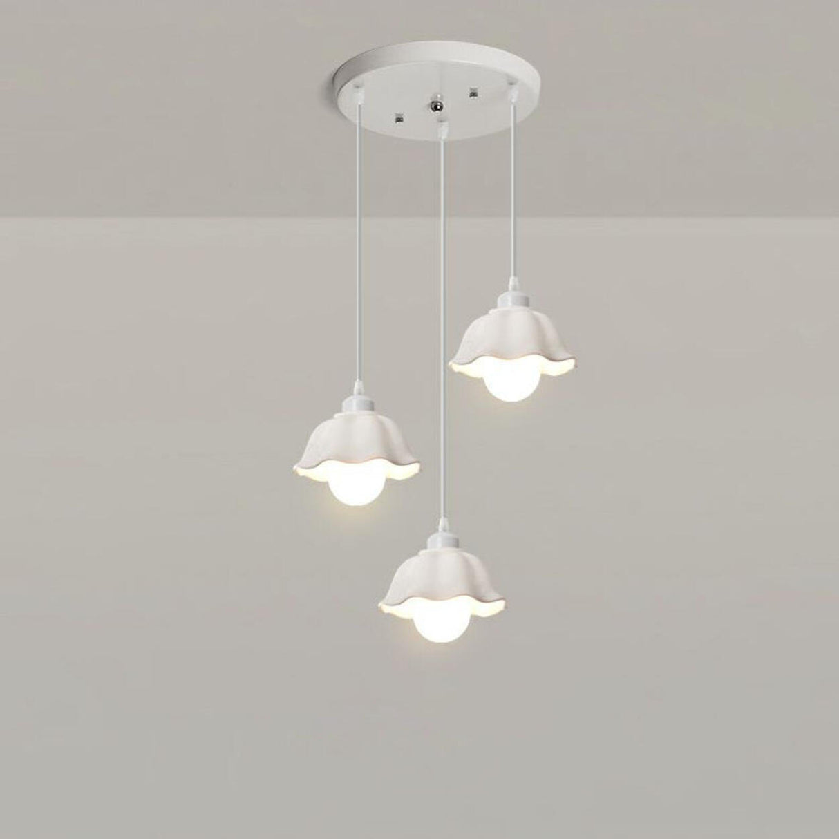 Modern Triple White Ceramics Flower Pendant Light Image - 5